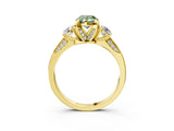 Yellow gold Fancy Green Pear Cut Brilliant Three-Stone Diamond Ring with Pavé Band and Four-Prong Setting_6