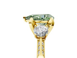 Yellow gold Fancy Green Pear Cut Brilliant Three-Stone Diamond Ring with Pavé Band and Four-Prong Setting_8