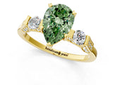 Yellow gold Fancy Green Pear Cut Brilliant Three-Stone Pave Band with Four-Prong Setting_1