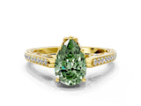 Yellow gold Fancy Green Pear  Cut Cathedral Pave Diamond Engagement Ring with Six-Prong Setting_33
