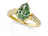 Yellow gold Fancy Green Pear  Cut Cathedral Pave Diamond Engagement Ring with Six-Prong Setting_34