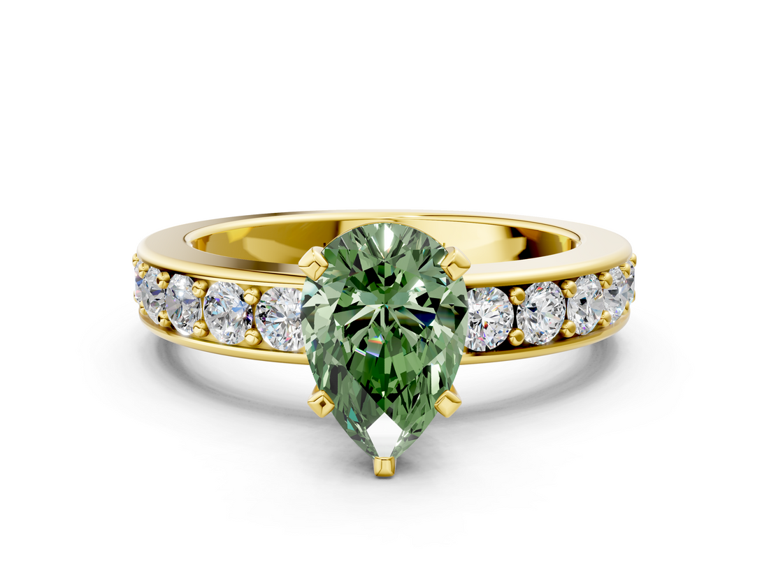 Yellow gold Fancy Green Pear  Cut Channel Set Diamond Engagement Ring with Four-Prong Setting_217