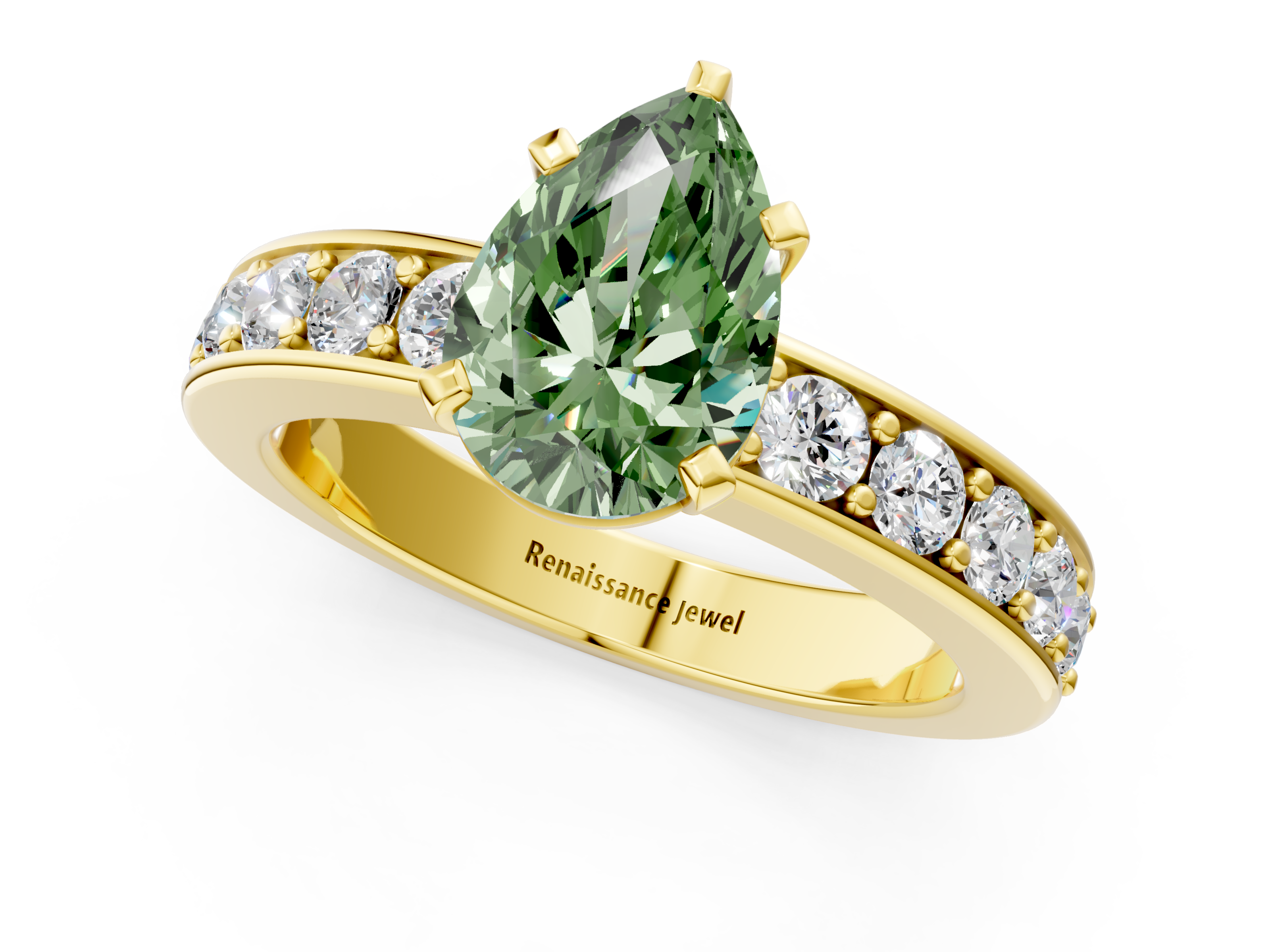 Yellow gold Fancy Green Pear  Cut Channel Set Diamond Engagement Ring with Four-Prong Setting_218