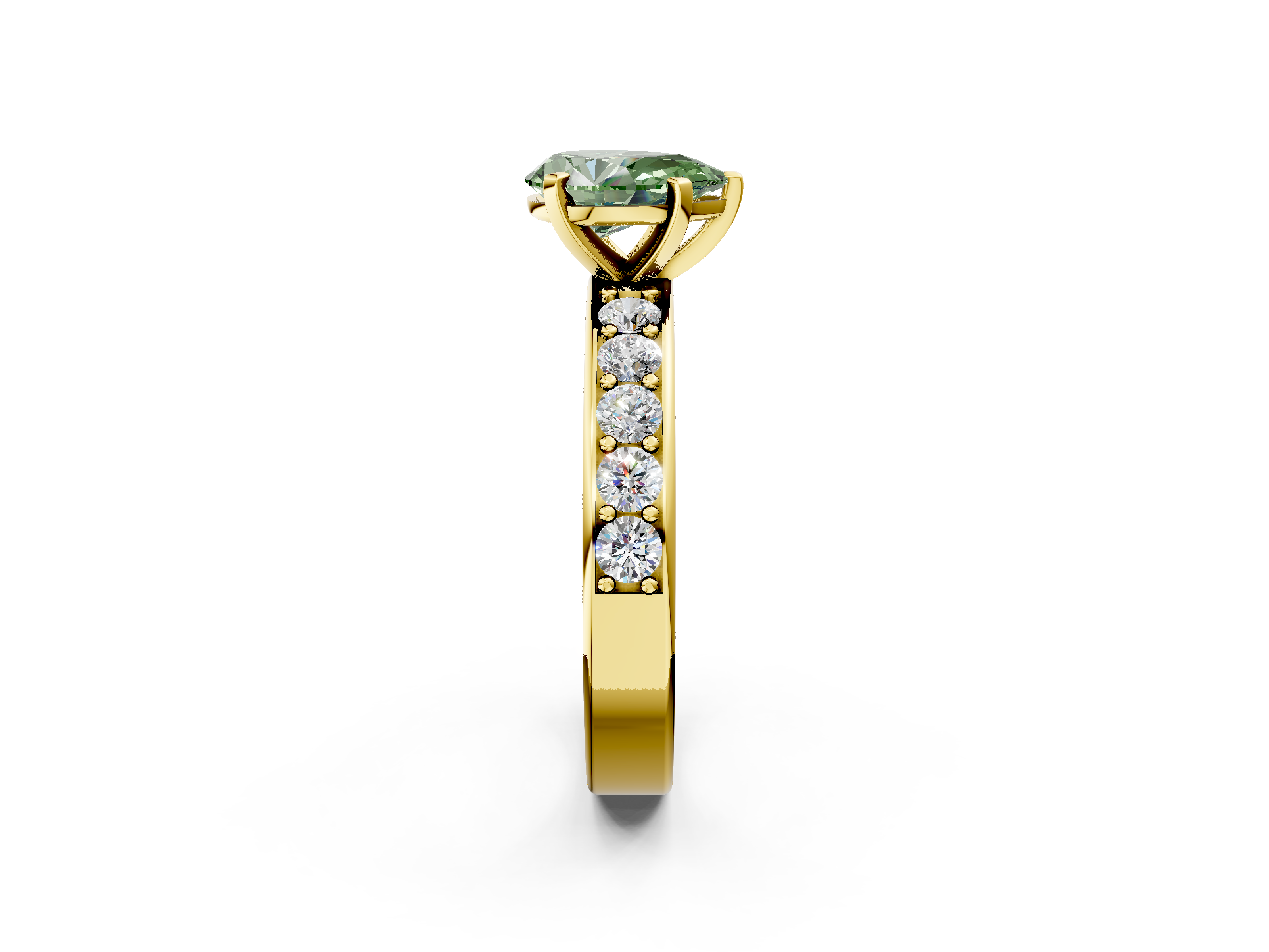Yellow gold Fancy Green Pear  Cut Channel Set Diamond Engagement Ring with Four-Prong Setting_219