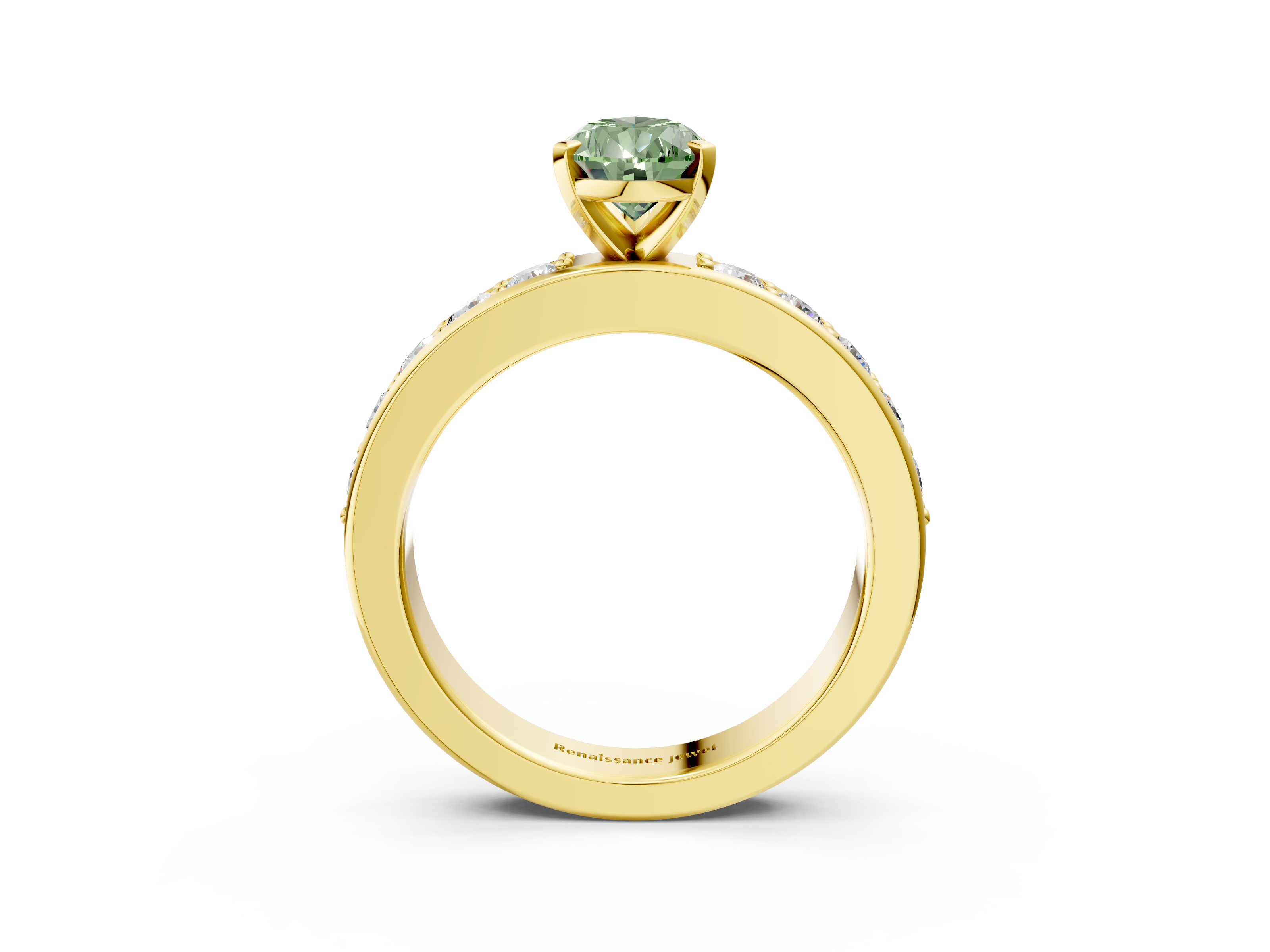 Yellow gold Fancy Green Pear  Cut Channel Set Diamond Engagement Ring with Four-Prong Setting_220
