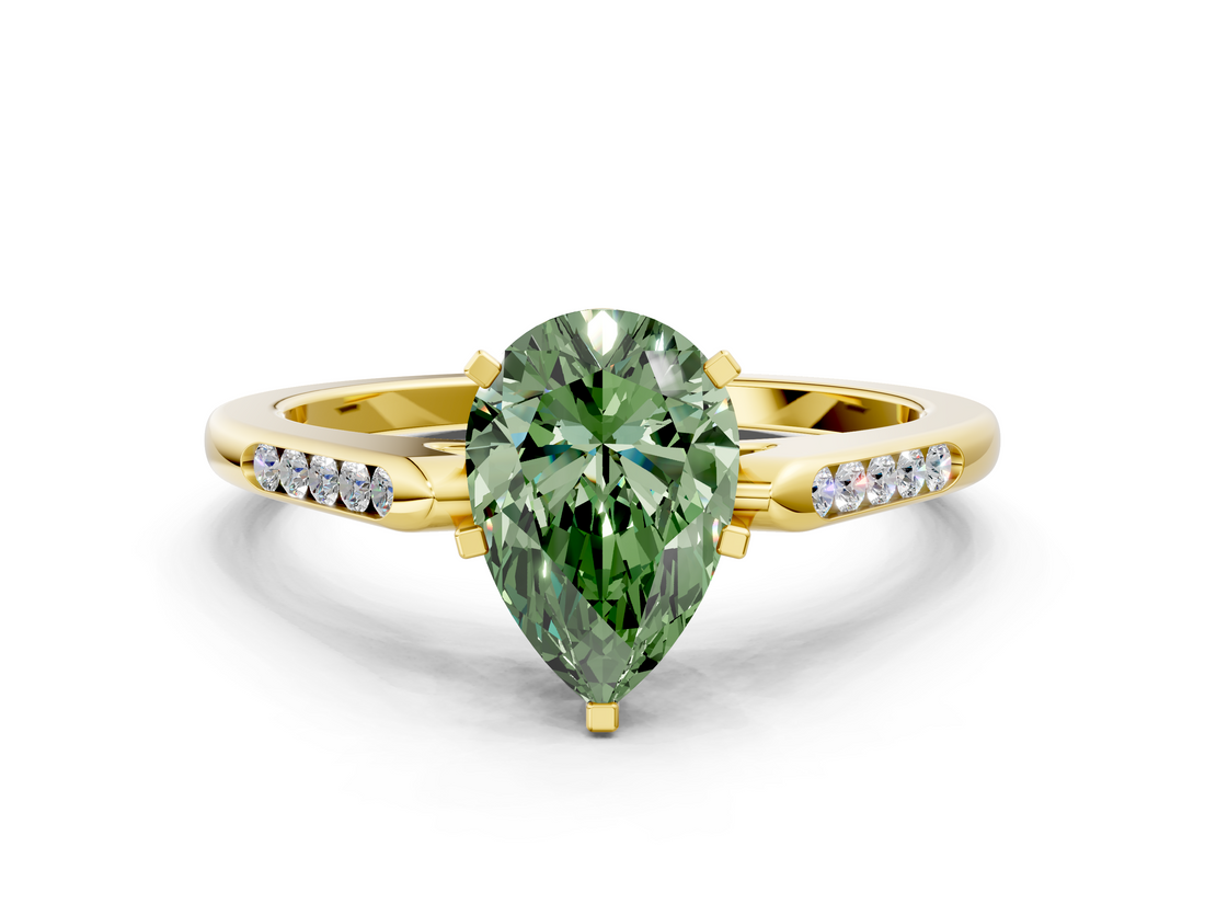 Yellow gold Fancy Green Pear  Cut Channel Set Solitaire Engagement Ring with Four-Prong Setting_208
