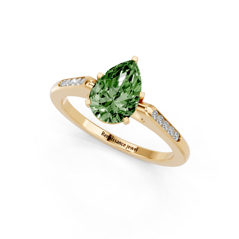 Yellow gold Fancy Green Pear  Cut Channel Set Solitaire Engagement Ring with Four-Prong Setting_77