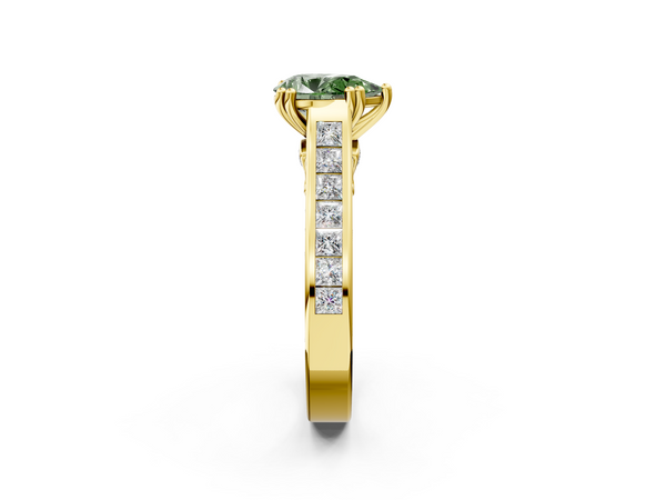 Yellow Gold Pear-Shaped Channel Set Solitaire Engagement Ring Setting for Fancy Green Center with Double Claw Prongs