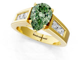 Yellow gold Fancy Green Pear Cut Cut Channel Set Solitaire Ring with Four-Prong Setting_1