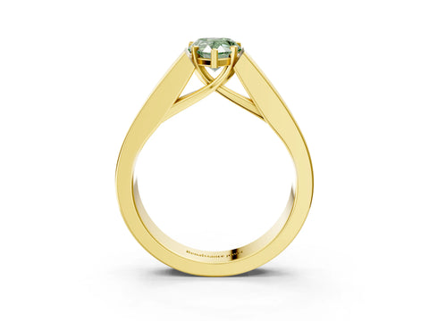 Yellow gold Fancy Green Pear Cut Cut Channel Set Solitaire Ring with Four-Prong Setting_3