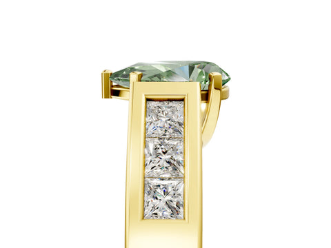 Yellow gold Fancy Green Pear Cut Cut Channel Set Solitaire Ring with Four-Prong Setting_5