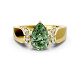 Yellow gold Fancy Green Pear Cut Cut Diamond Channel Set Solitaire Ring with Four-Prong Setting