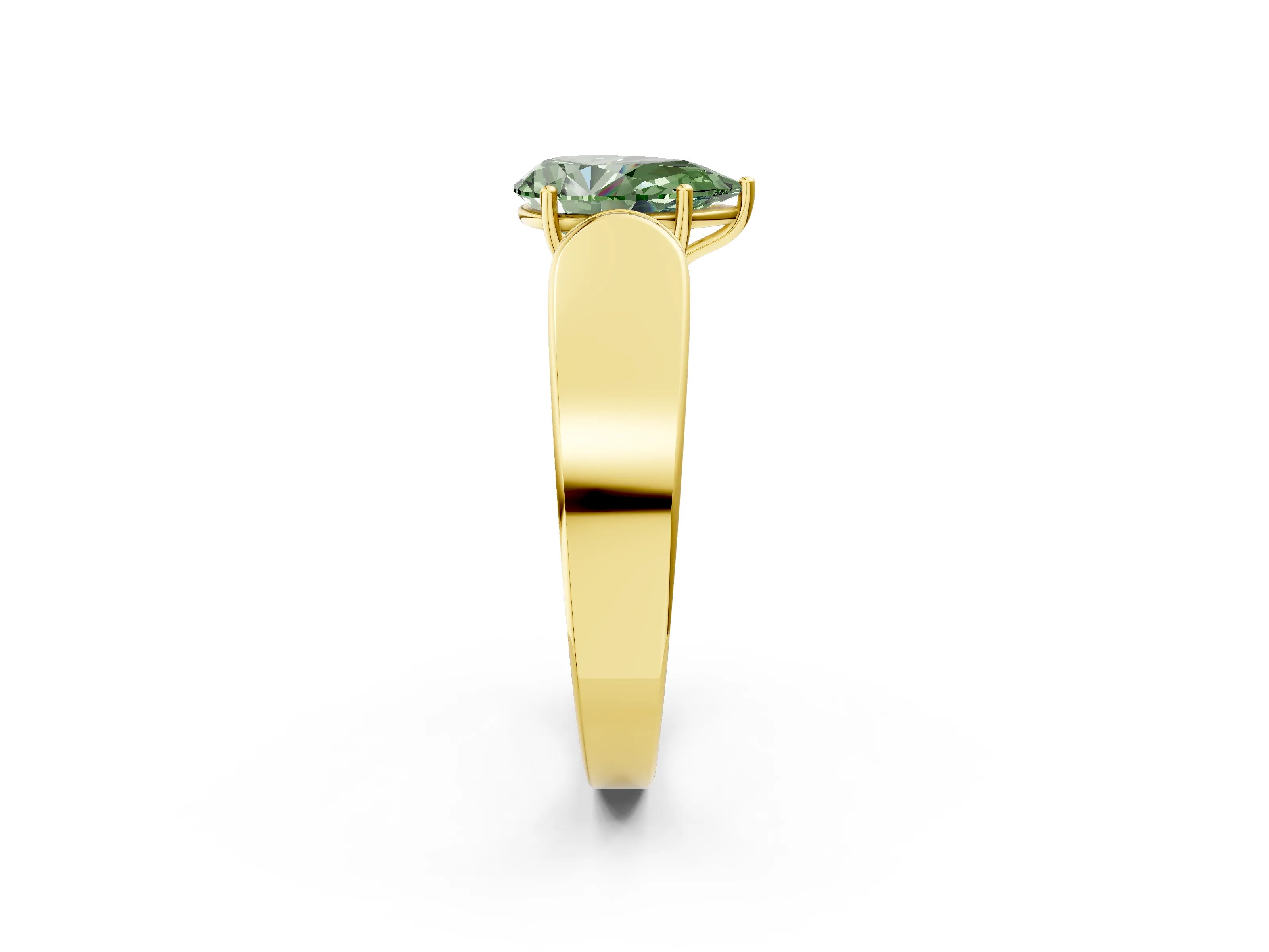 Yellow gold Fancy Green Pear Cut Cut Diamond Channel Set Solitaire Ring with Four-Prong Setting_2