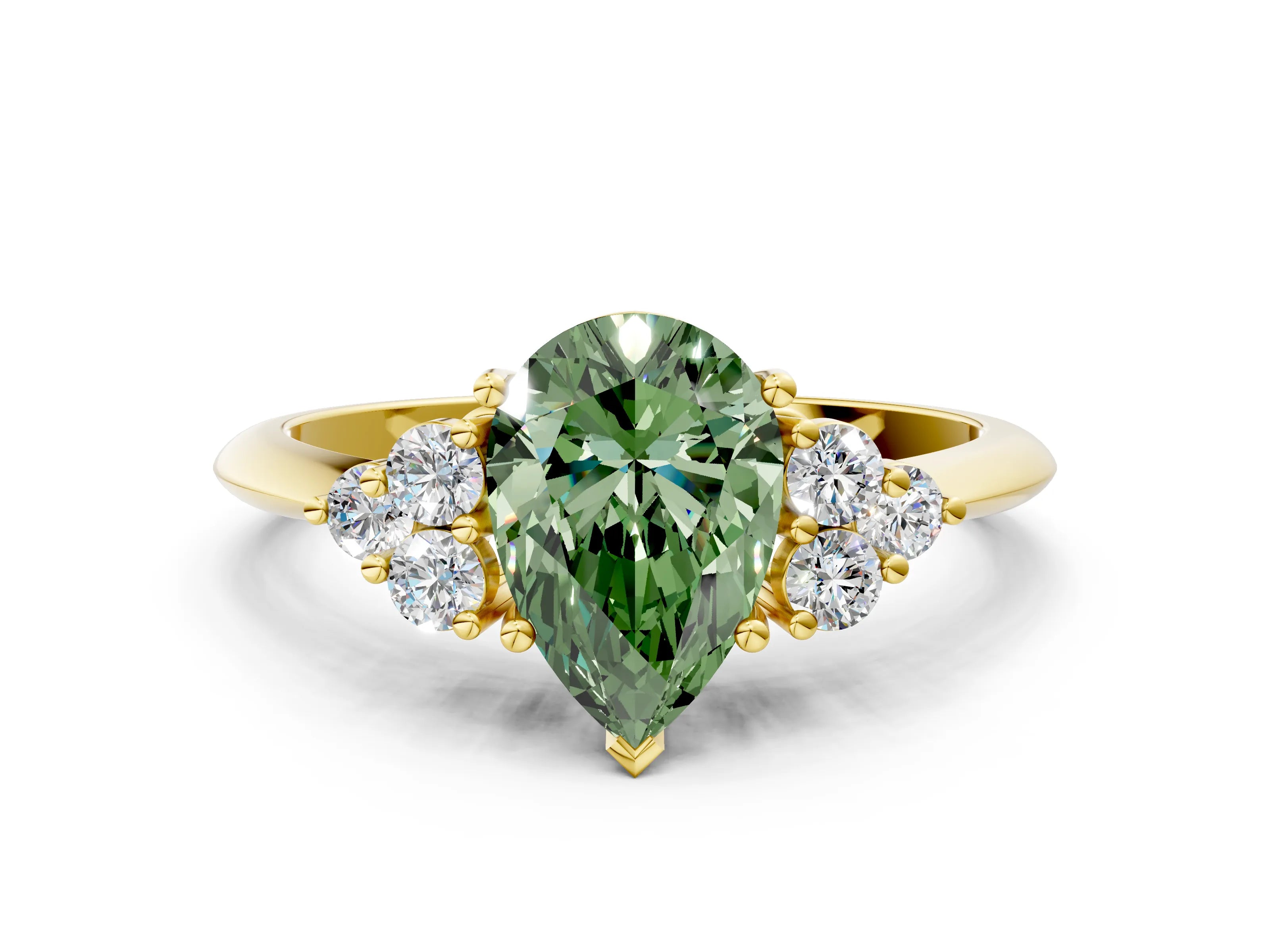 Yellow gold Fancy Green Pear Cut Cut Diamond Cluster Ring with Solitaire Band and Four-Prong Setting_12