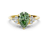 Yellow gold Fancy Green Pear Cut Cut Diamond Cluster Ring with Solitaire Band and Four-Prong Setting_12