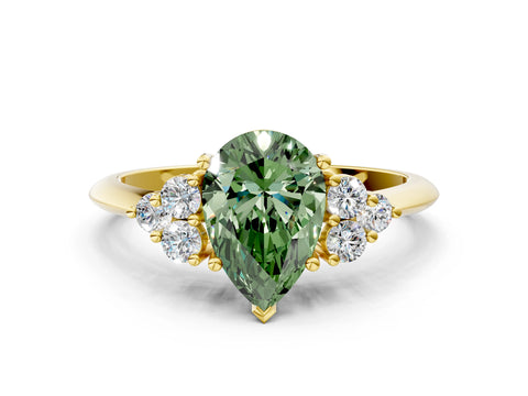 Yellow gold Fancy Green Pear Cut Cut Diamond Cluster Ring with Solitaire Band and Four-Prong Setting_12