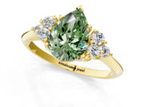 Yellow gold Fancy Green Pear Cut Cut Diamond Cluster Ring with Solitaire Band and Four-Prong Setting_13