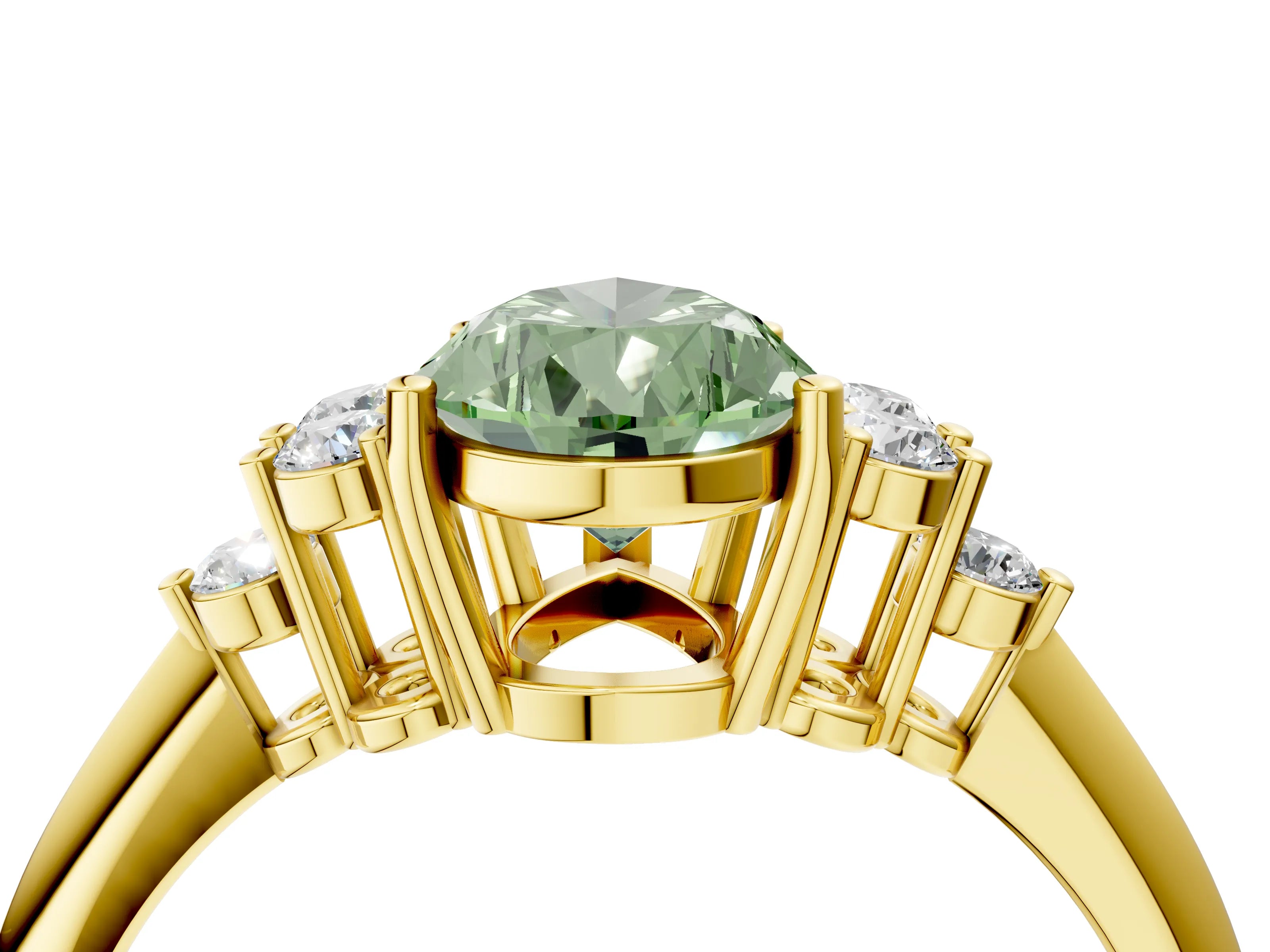 Yellow gold Fancy Green Pear Cut Cut Diamond Cluster Ring with Solitaire Band and Four-Prong Setting_16