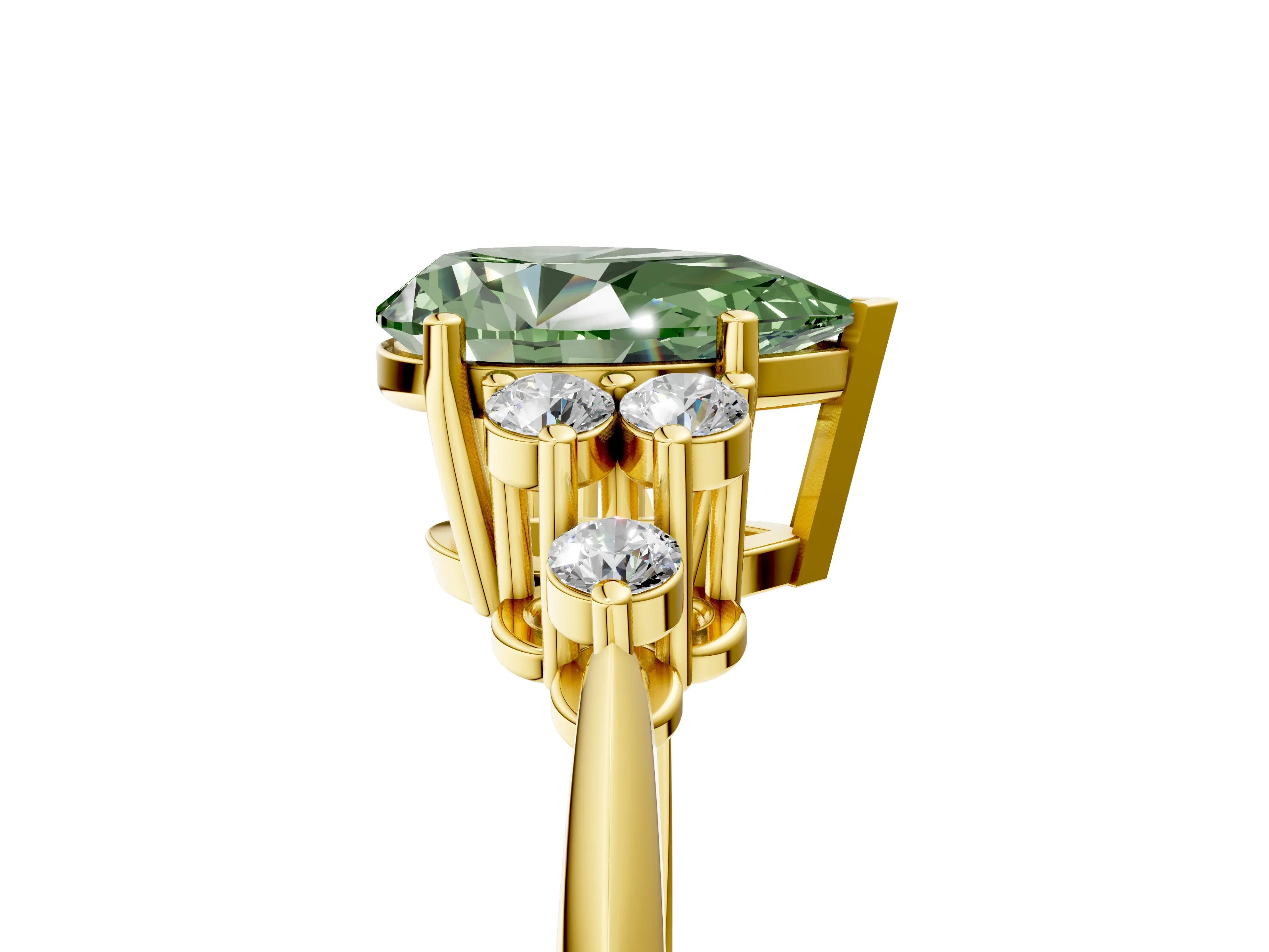 Yellow gold Fancy Green Pear Cut Cut Diamond Cluster Ring with Solitaire Band and Four-Prong Setting_17
