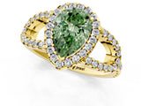 Yellow gold Fancy Green Pear Cut Cut Diamond Halo Engagement Ring with Open Split Pavé Band_1