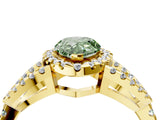 Yellow gold Fancy Green Pear Cut Cut Diamond Halo Engagement Ring with Open Split Pavé Band_4