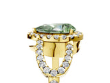 Yellow gold Fancy Green Pear Cut Cut Diamond Halo Engagement Ring with Open Split Pavé Band_5