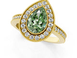 Yellow gold Fancy Green Pear Cut-Cut Diamond Halo Engagement Ring with Pave Band and Prong Setting_1