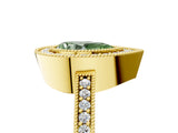 Yellow gold Fancy Green Pear Cut-Cut Diamond Halo Engagement Ring with Pave Band and Prong Setting_5