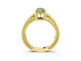 Yellow gold Fancy Green Pear Cut Cut Diamond Milgrain Pave Band Four-Prong Setting Ring_6