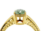 Yellow gold Fancy Green Pear Cut Cut Diamond Milgrain Pave Band Four-Prong Setting Ring_7