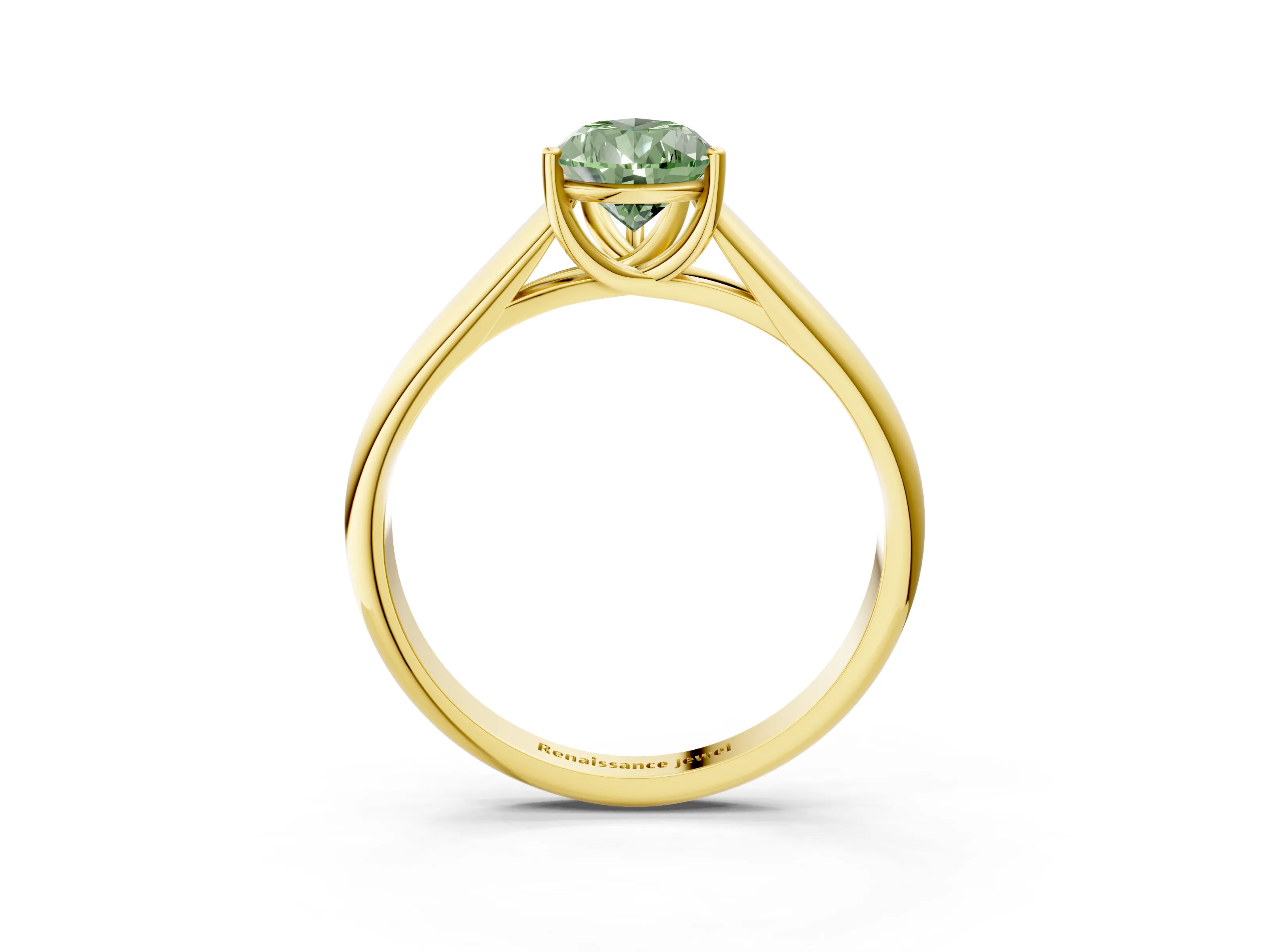Yellow gold Fancy Green Pear Cut Cut Diamond Solitaire Engagement Ring with Tapered Plain Band and Four-Prong Setting_3