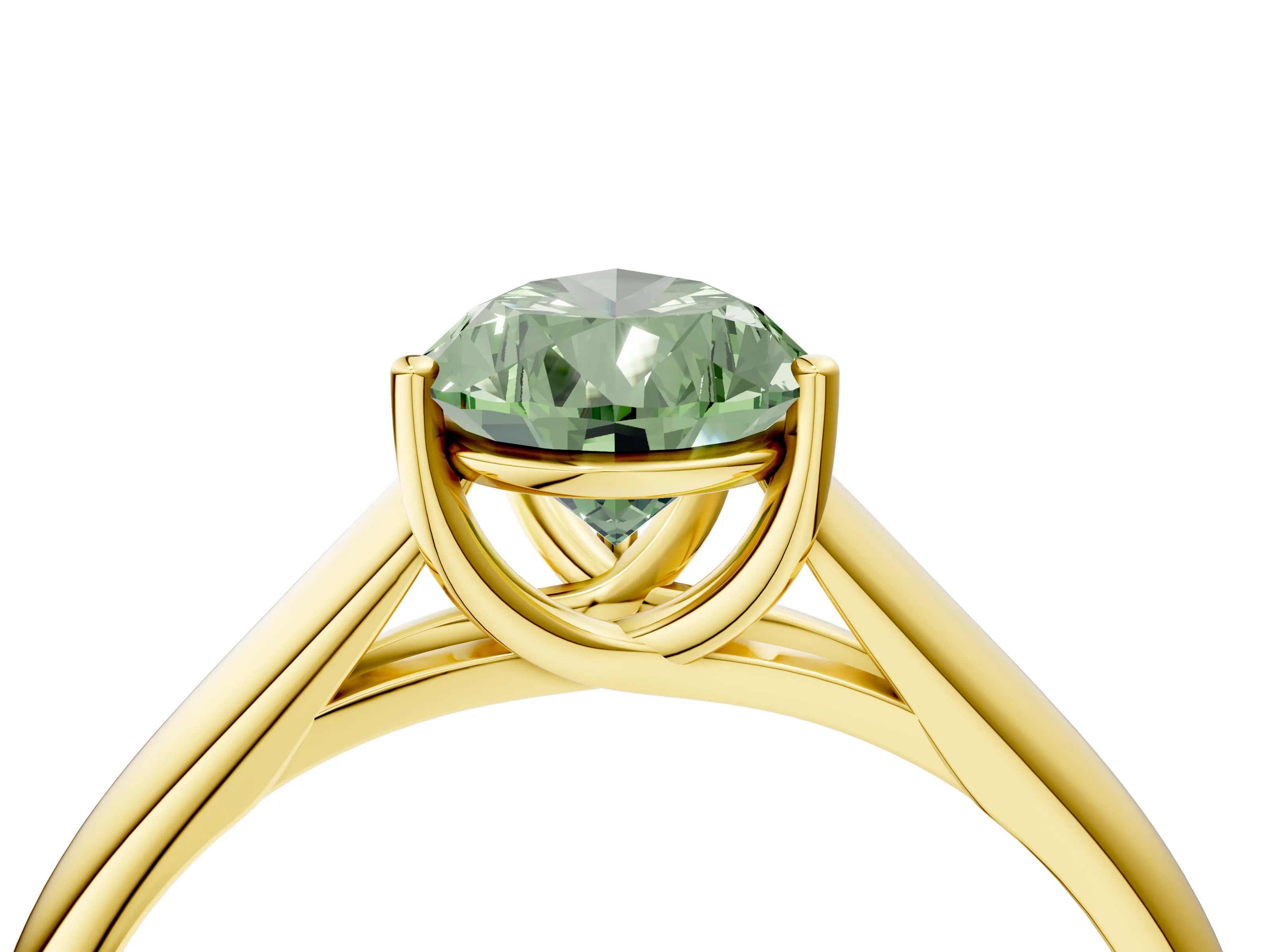 Yellow gold Fancy Green Pear Cut Cut Diamond Solitaire Engagement Ring with Tapered Plain Band and Four-Prong Setting_4