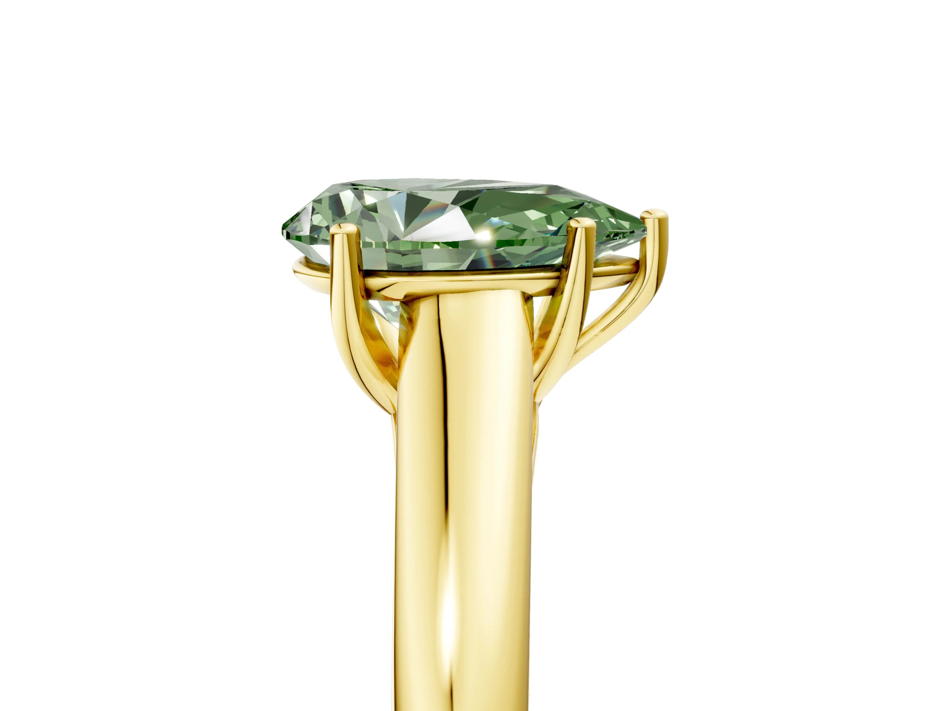 Yellow gold Fancy Green Pear Cut Cut Diamond Solitaire Engagement Ring with Tapered Plain Band and Four-Prong Setting_5
