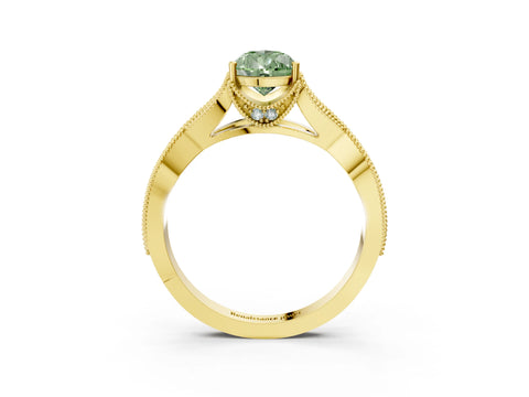 Yellow gold Fancy Green Pear Cut Cut Diamond Twisted Band with Milgrain Pave Setting and Four-Prong Setting_3