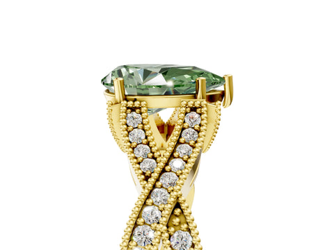 Yellow gold Fancy Green Pear Cut Cut Diamond Twisted Band with Milgrain Pave Setting and Four-Prong Setting_5