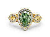 Yellow gold Fancy Green Pear Cut Cut Halo Diamond Infinity Band with Four-Prong Setting