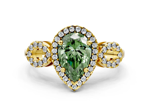 Yellow Gold Pear-Shaped Pave Infinity Halo Engagement Ring Setting for Fancy Green Center