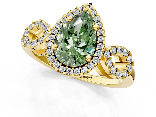 Yellow Gold Pear-Shaped Pave Infinity Halo Engagement Ring Setting for Fancy Green Center