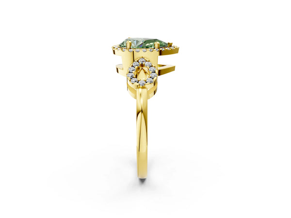 Yellow Gold Pear-Shaped Pave Infinity Halo Engagement Ring Setting for Fancy Green Center