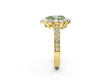 Yellow gold Fancy Green Pear Cut Cut Halo Diamond Pavé Engagement Ring with Milgrain Detailing_2