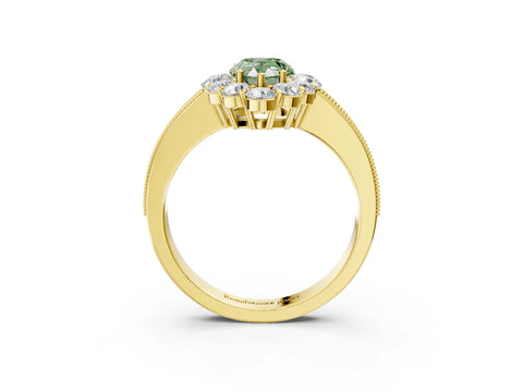 Yellow gold Fancy Green Pear Cut Cut Halo Diamond Pavé Engagement Ring with Milgrain Detailing_3