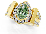Yellow gold Fancy Green Pear Cut Cut Halo Split Shank Prong Set Ring_1