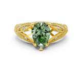 Yellow gold Fancy Green Pear Cut Cut Milgrain Pave Diamond Engagement Ring with Four-Prong Setting_3