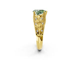 Yellow gold Fancy Green Pear Cut Cut Milgrain Pave Diamond Engagement Ring with Four-Prong Setting_5