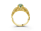 Yellow gold Fancy Green Pear Cut Cut Milgrain Pave Diamond Engagement Ring with Four-Prong Setting_6