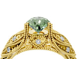Yellow gold Fancy Green Pear Cut Cut Milgrain Pave Diamond Engagement Ring with Four-Prong Setting_7