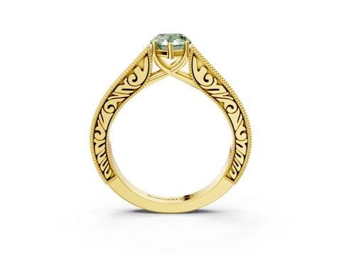 Yellow gold Fancy Green Pear Cut Cut Pave Band Milgrain Solitaire Ring_3