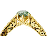 Yellow gold Fancy Green Pear Cut Cut Pave Band Milgrain Solitaire Ring_4