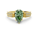 Yellow gold Fancy Green Pear Cut Cut Pave Split Shank Engagement Ring with Four-Prong Setting