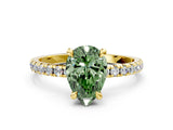 Yellow gold Fancy Green Pear Cut Diamond Brilliant Solitaire Ring with Pavé Band and Four-Prong Setting_12